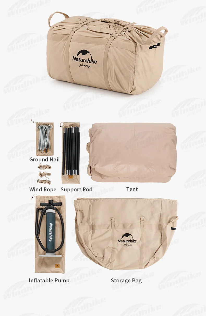 Naturehike Air Cabin Tent Inflatable Wall Camping Tent for 2-4 Person Family Group Travel Camping House Two Rooms Aluminum Alloy