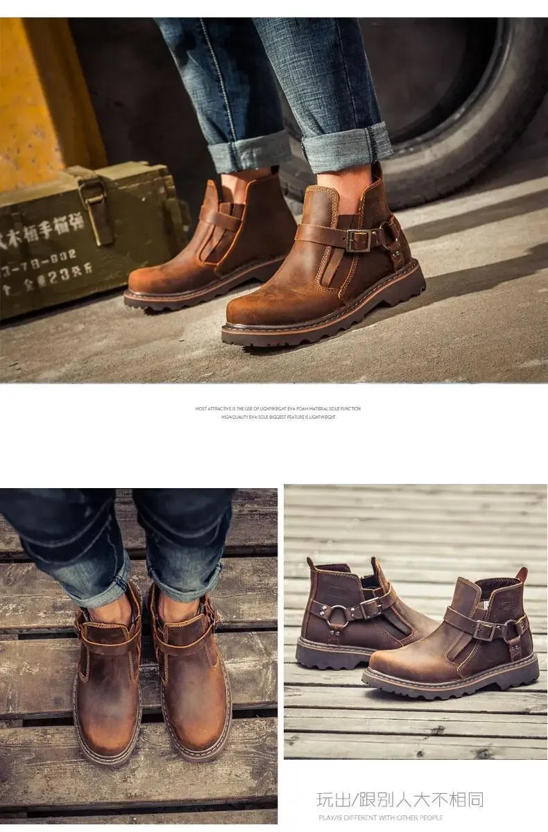 Retro leather boots for motorcycles durable men boots couple's short shoes motorcycle safety equipment motorcycle shoes