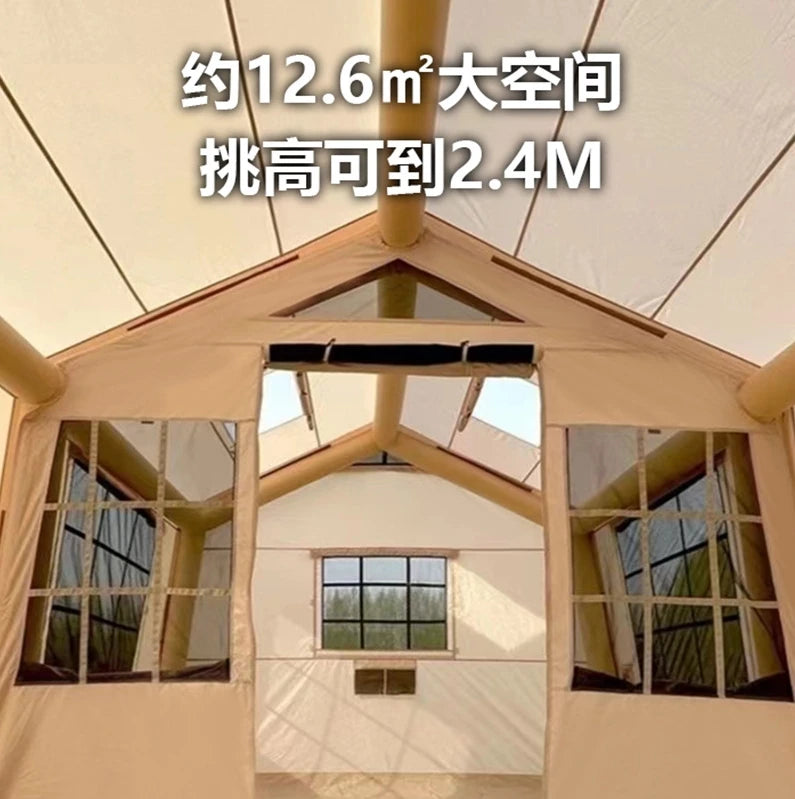 New 12 ㎡ Inflatable Tent Set Two Bedrooms Flysheet for 4~6People Hiking Camping Accessory Sun & Rain Protection Marquee