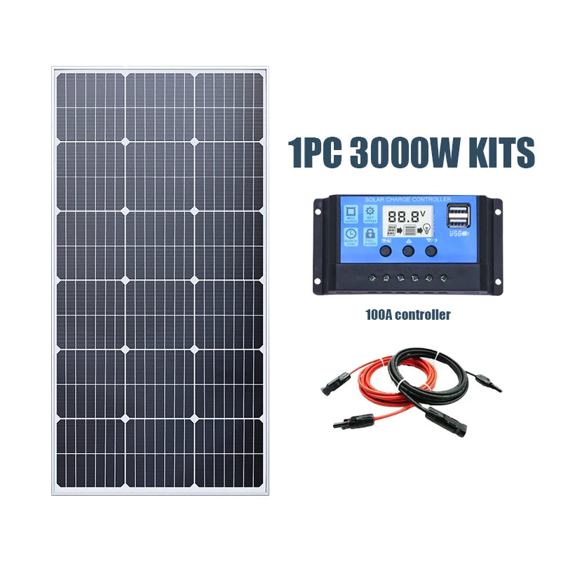 Solar Panel 3000W 6000W 18V 12V High Efficiency Rigid Waterproof Power Bank Glass Charging Outdoor Solar Cells For Home Camping