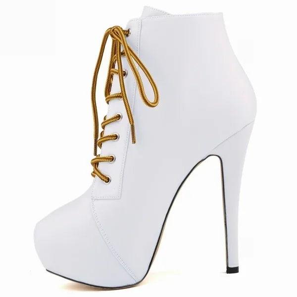 Women Ankle Boots Autumn Winter Sexy Round Toe Pole Dance High Heels Pumps Fashion Zip Lace-Up Chelsea Shoes Female Big Size 43