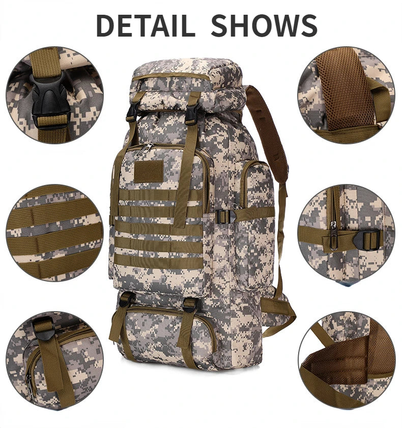 Men's 80L Large Hiking Mountaineering Backpack Climbing Hiking Backpack Camping Backpack Sport Outdoor Rucksack Bag