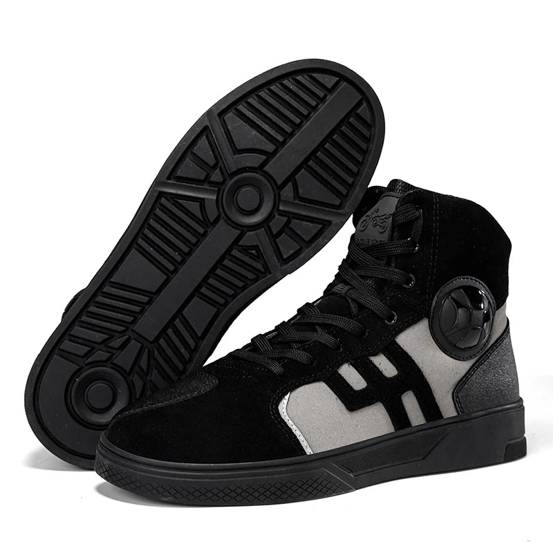 NEW Men's Leather Motorcycle Shoes Anti Slip Wear-resistant Motos Protective Boots Breathability Motocross Racing Riding Shoes