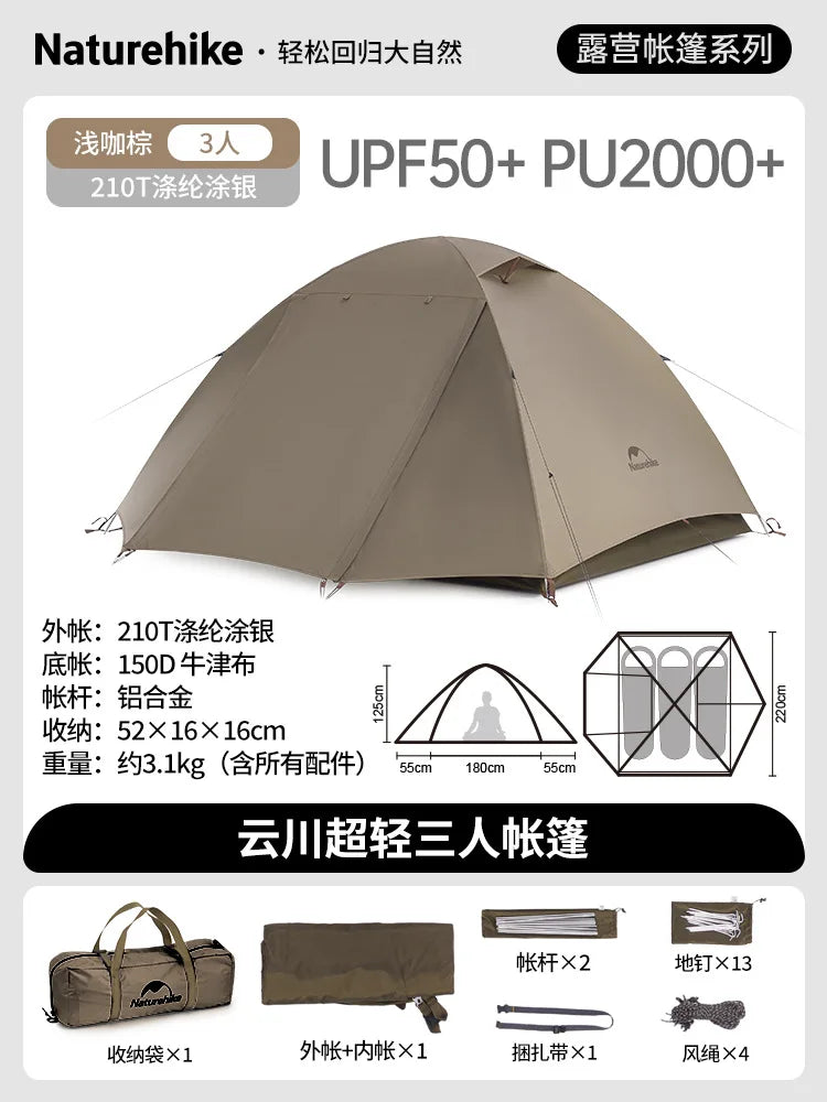 Naturehike-Camping Ultralight Tent, Outdoor Portable, Rainproof and Sun Protection, 2-3 People, Hiking, CNK2300ZP024