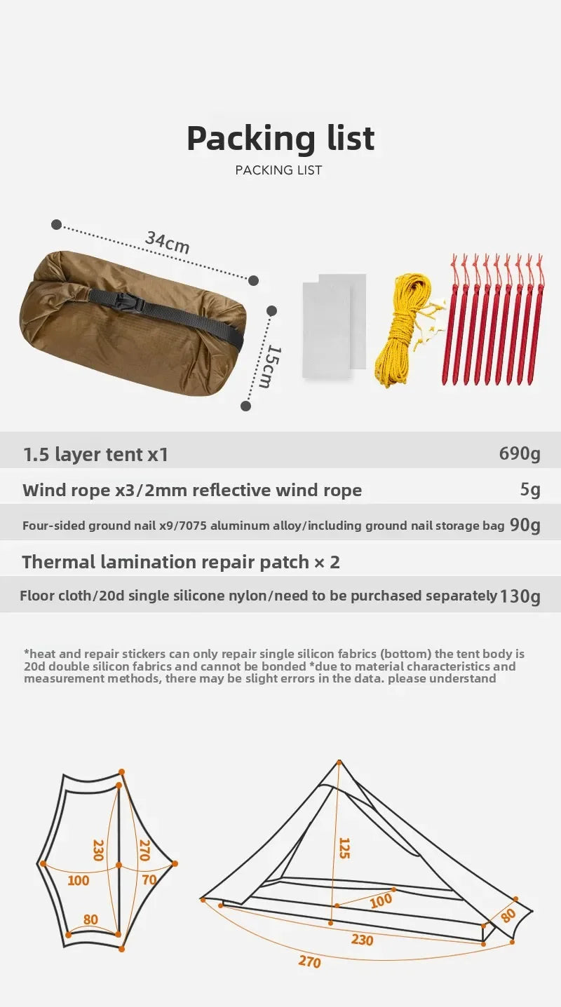 3F UL GEAR LanShan 1 pro Just 690 Grams 1 Person Outdoor Ultralight Camping Tent 3/4 Season 230*80*125CM Two Side Camping Tent