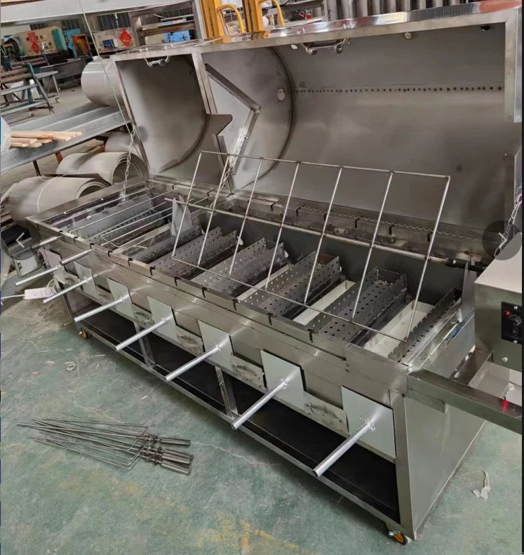 Chinese Stainless Steel Commercial Automatic Pig Meat Rotisserie Charcoal Bbq Grill Machine For Restaurant