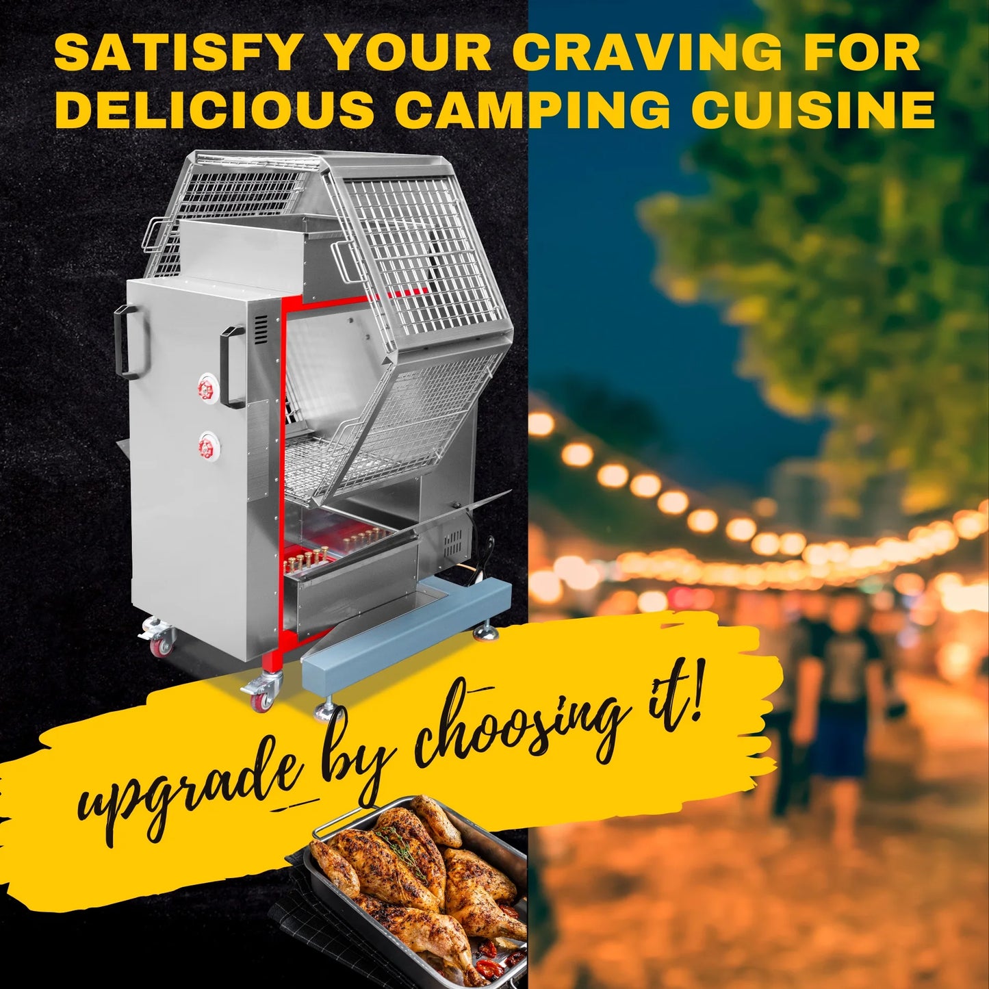 Hot Sale Barbecue Restaurant Charcoal Chicken Rotisserie Machine Truck 220V Flame Grill Broiler With Great Price