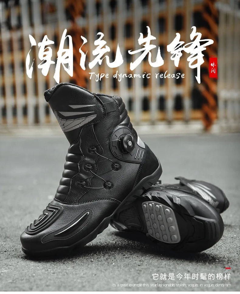 37-48 Motorcycle Boots Non-Slip Studded Boots Leather Enduro Motorcycle Boots Men's Biker Boot Four Seasons Riding Racing Shoes