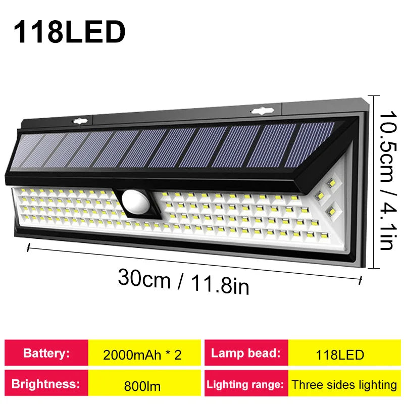 118LED Newest Solar LED Lights Outdoor Solar Lamp Of Motion Sensor 4 Mode Waterproof IP65 Solar Garden Light Street Yard Lantern