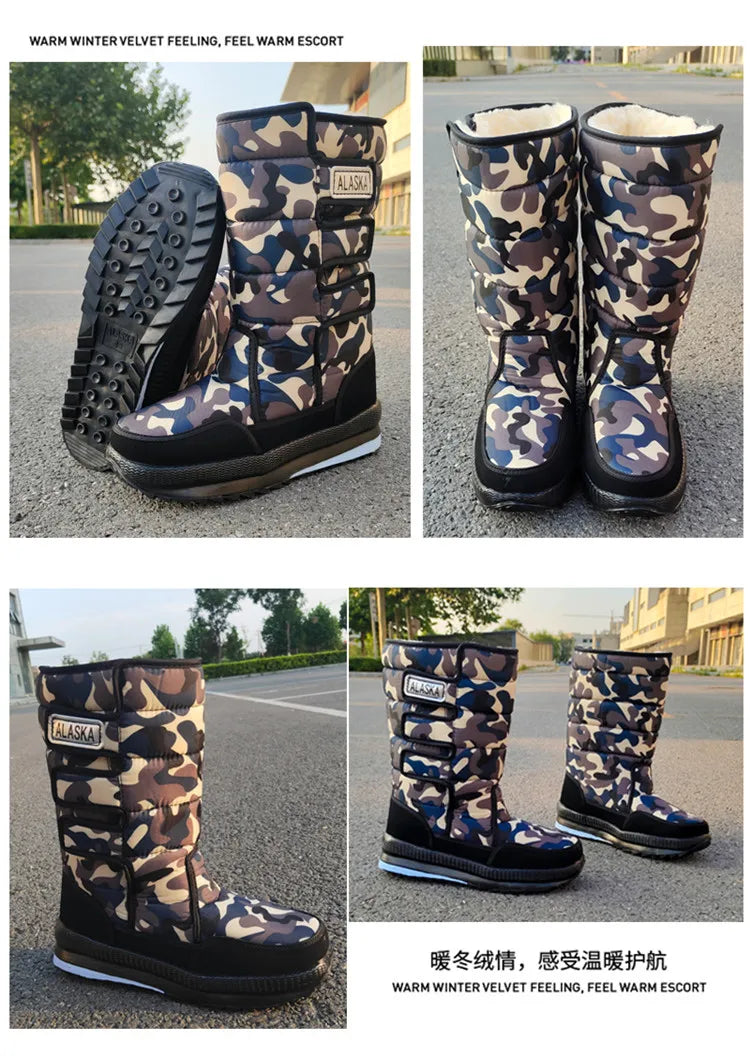 Winter Thick Men Snow Boots High Top Warm Cotton Shoes Lightweight Slip Resistant Camouflage Outdoor Boots