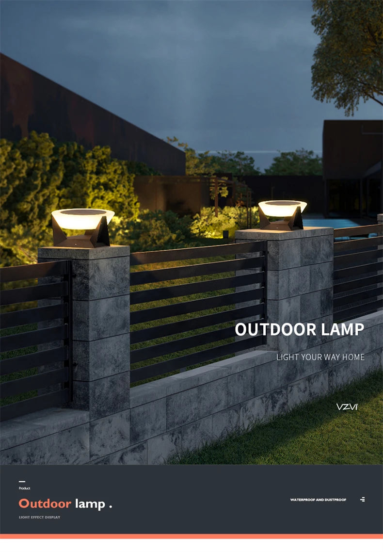 LED Solar Light Outdoor Garden Column Lamps Post Lights Waterproof Fence Gate Cap Lighting Lantern Head Fixture Patio Decoration