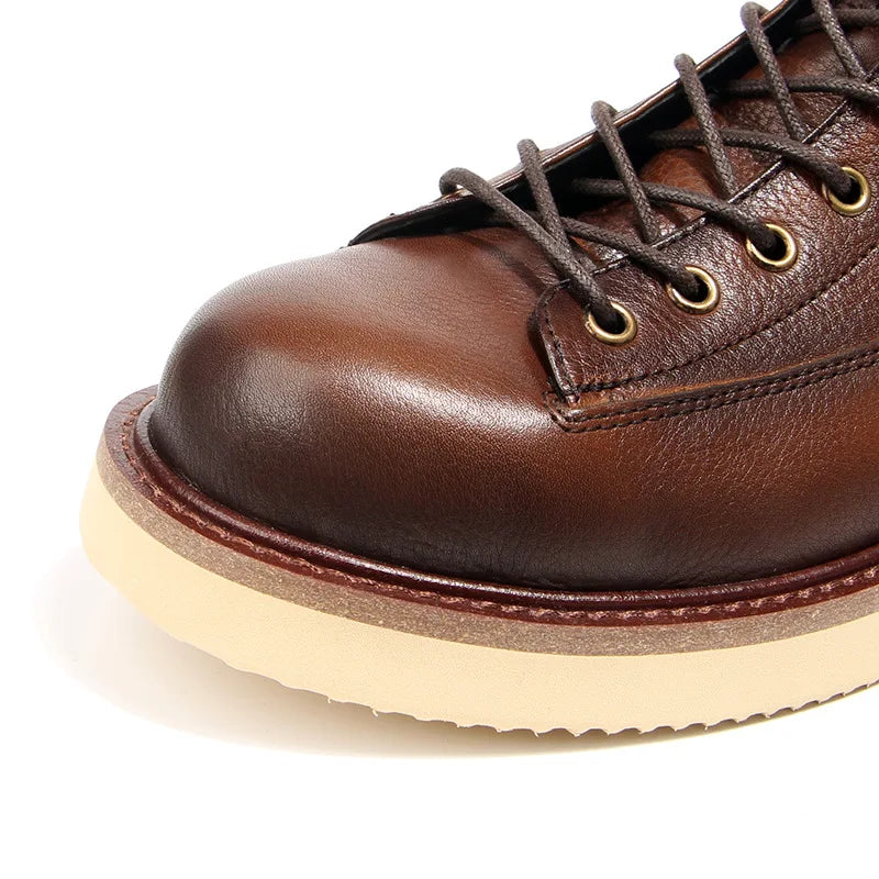 2025 New Vintage Autumn Winter Boots Lace Up Design Male Footwear Cow Real Leather Short Boots Retro Desert Boots Man Shoes A082