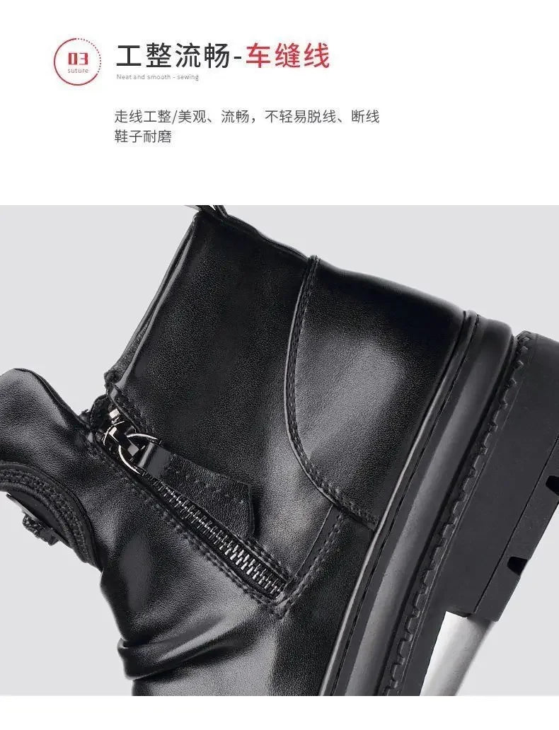 Men's Motorcycle Leather Boots British Style Round Head High Top Shoes Side Zip Walking Casual Platform Boots Bota Masculina