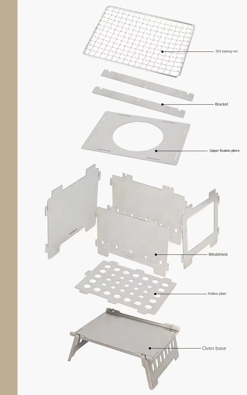 Stainless Steel Folding Camping Stove,Portable Outdoor Barbecue Grill Firewood Stove Folding Stove Burning BBQ Tools Fire Table