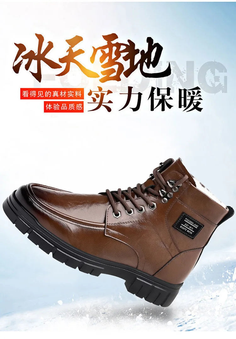 Winter Cotton Shoes Men Fashionable High-top Wear-resistant Shoes Thick-soled Plus Velvet Snow Boots Outdoor Non-slip Work Boots