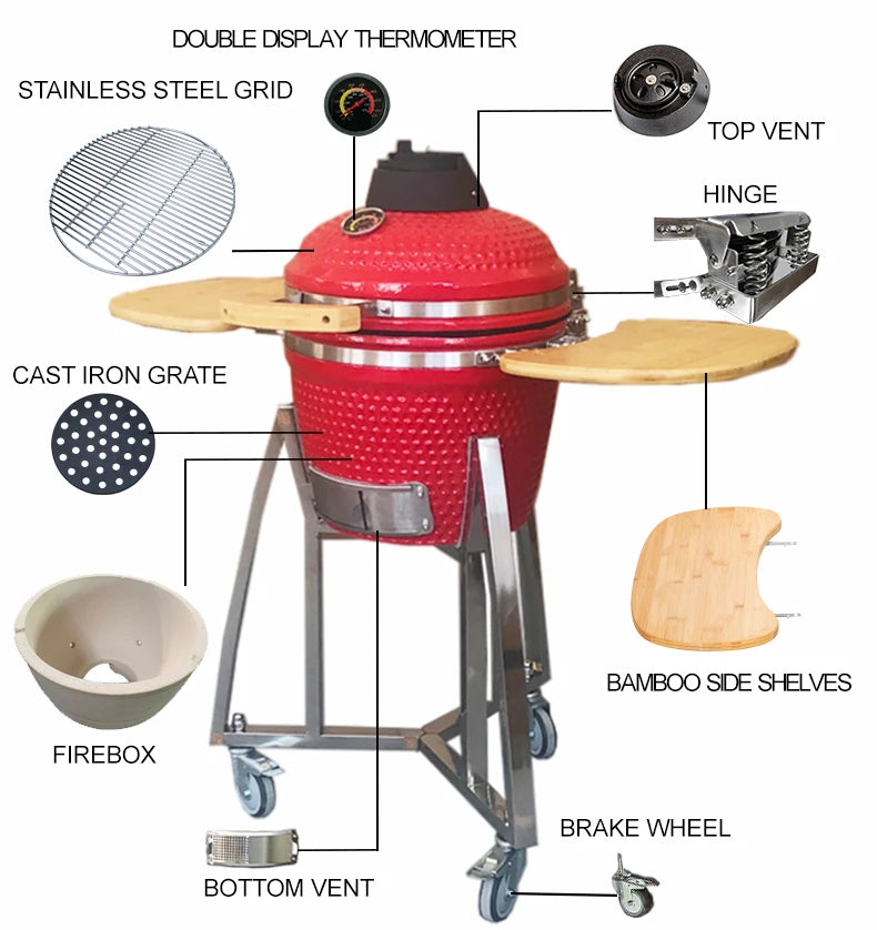 KIMSTONE 2023 New Hot Selling 16 Inch Portable Bbq Rotisserie Grill Commando Kamado Smoker With Stainless Steel Stand