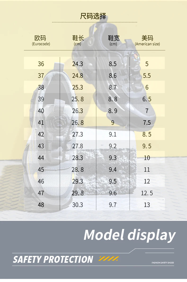 Rotating Button Safety Shoes Men Puncture-Proof Work Sneakers Protective Shoes Brand Indestructible Steel Toe Shoes Work Boots