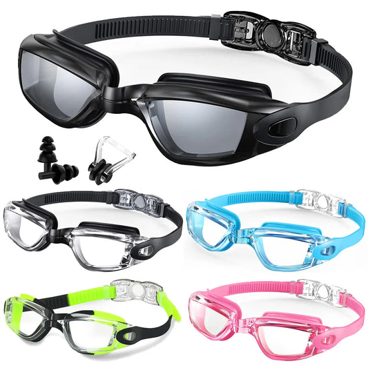 Professional Swimming Goggles Swim Glasses Anti-Fog Clear Vision Waterproof Quick Adjustable With earplug nose clip Eyewear
