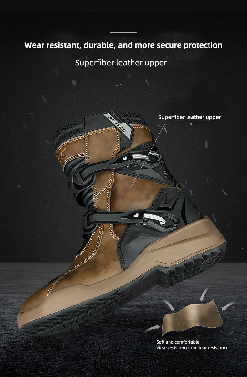 SCOYCO Motorcycle Protective Boots Men Waterproof Enduro Motorcyclist Shoes TPU Leather Anti-slip Motocross Rally High Top Boots