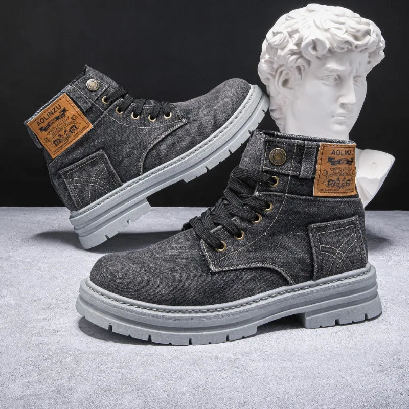 Hip Hop Hipster Canvas Boots Mens Spring New High-Top Denim Casal Shoes Fashion Versatile Tooling Mens Shoes Large Size 39-48
