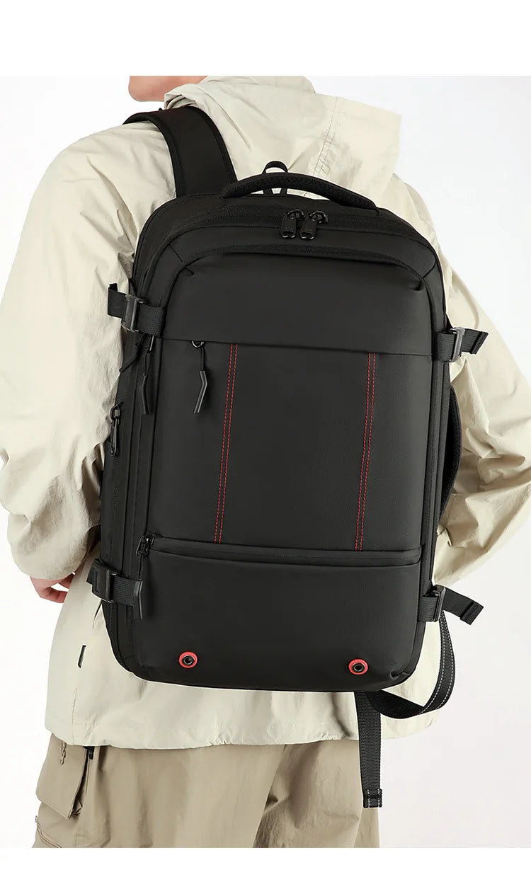 Vacuum Compression Backpack 35L Expandable, Travel Hiking Laptop Bag with Waterproof Cover, Lightweight Daypack for Outdoor