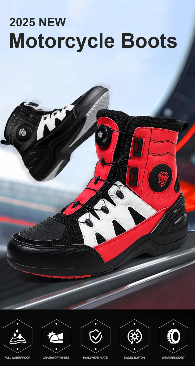 Men Motorcycle Boots New Waterproof Motorbike Riding Shoes Microfiber Breathable Men's Motorcycle Shoes Motos Bike Sport Boot