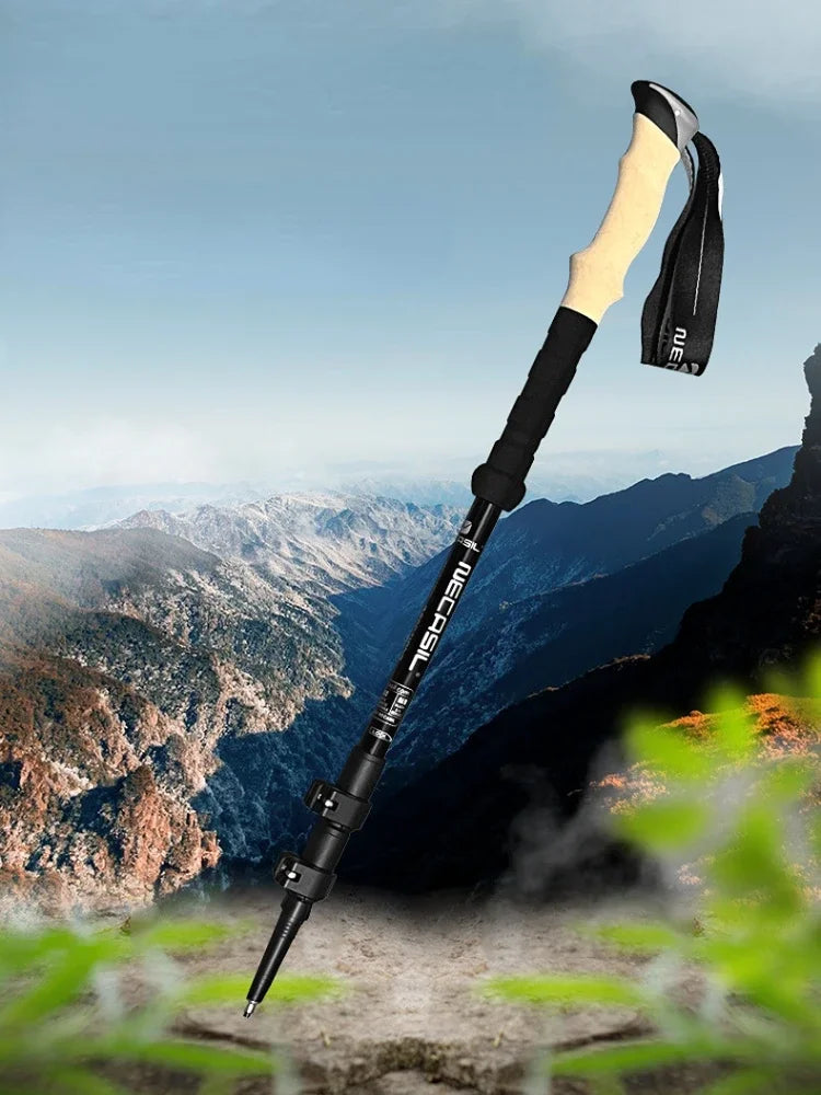 2 high-end hiking sticks, imitation cork handles, three-section telescopic ultra-light alloy sticks with external locks