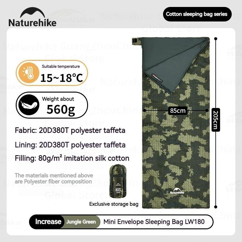 Naturehike LW180 Sleeping Bag Ultralight Summer Cotton Quilt Outdoor Camping Hiking for Single Splicing Envelope Sleeping Bag