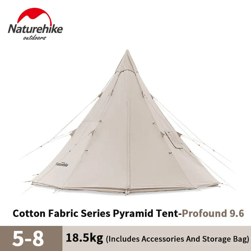 Naturehike Pyramid A-type Tent Teepee Tipi Tent With Chimney for 5-8 People Family Travel Camping Cotton Blend 9.6 Waterproof