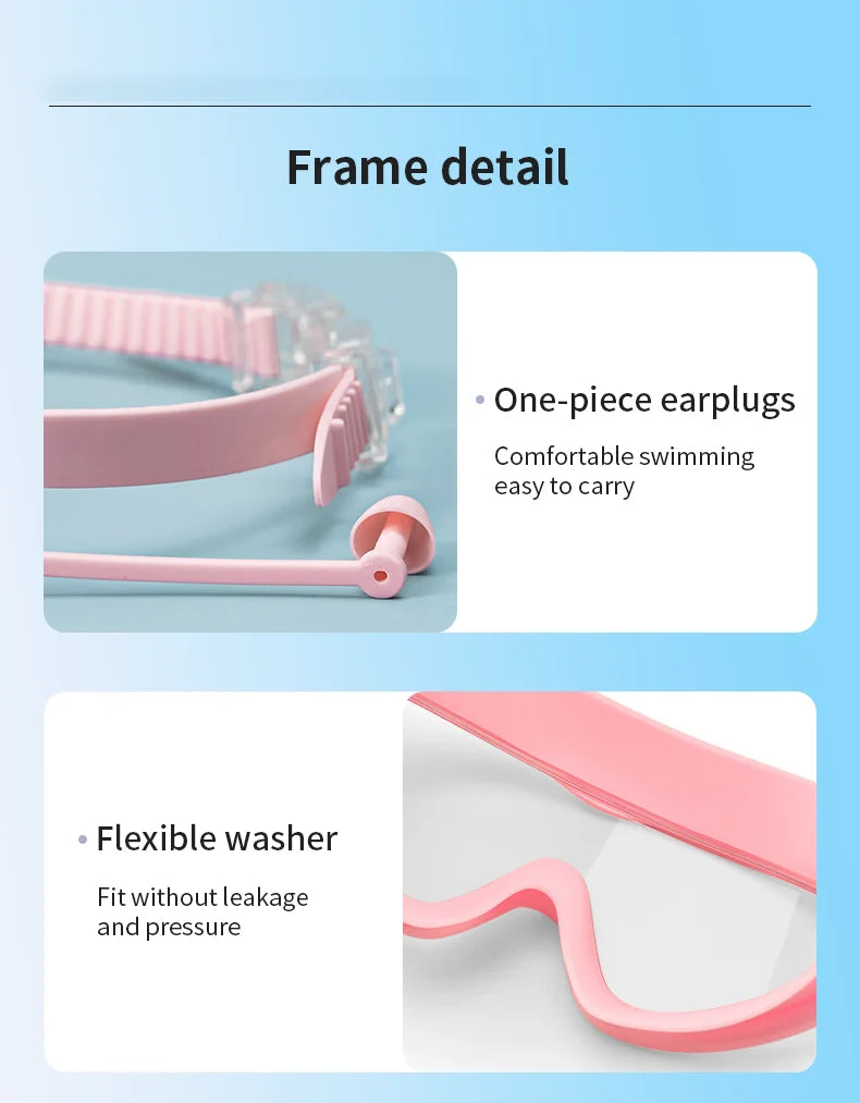 Kids Swimming Goggles for Boys & Girls (3-15 Years) - Big Frame HD View, Anti-Fog, No-Leak, Comfortable Silicone Swim Goggles