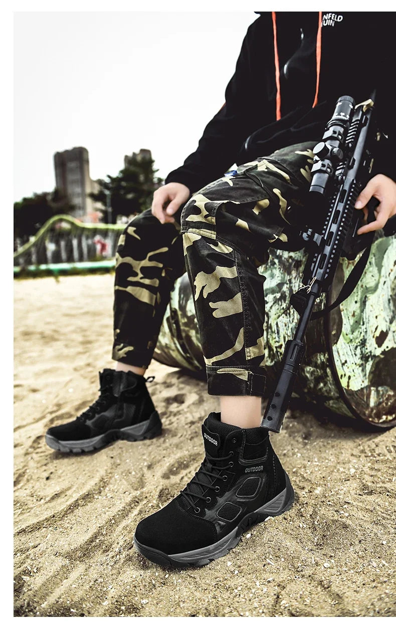 2024 New Tactical Mens Desert Combat Boots Work Safty Shoes Leather Boots Waterproof Ankle Boot Men's Hunting Shoes Size 47