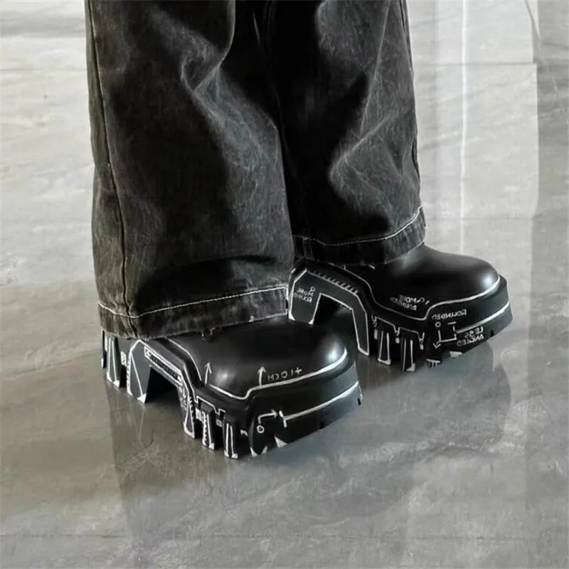 Thick Bottom Man High Top Boot Fashion Men Lace Up Black Boots