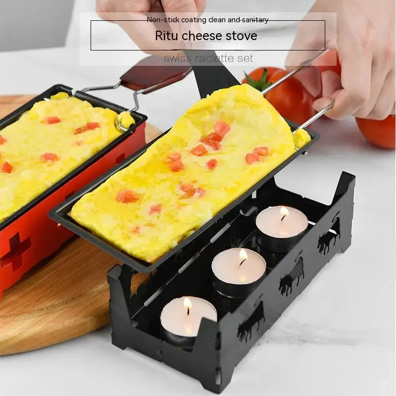 Non-Stick Metal Cheese Raclette Pan with Spatula Candles Portable Mini Grilling Tool Practical Kitchen Gadgets Cheese Pan TS2