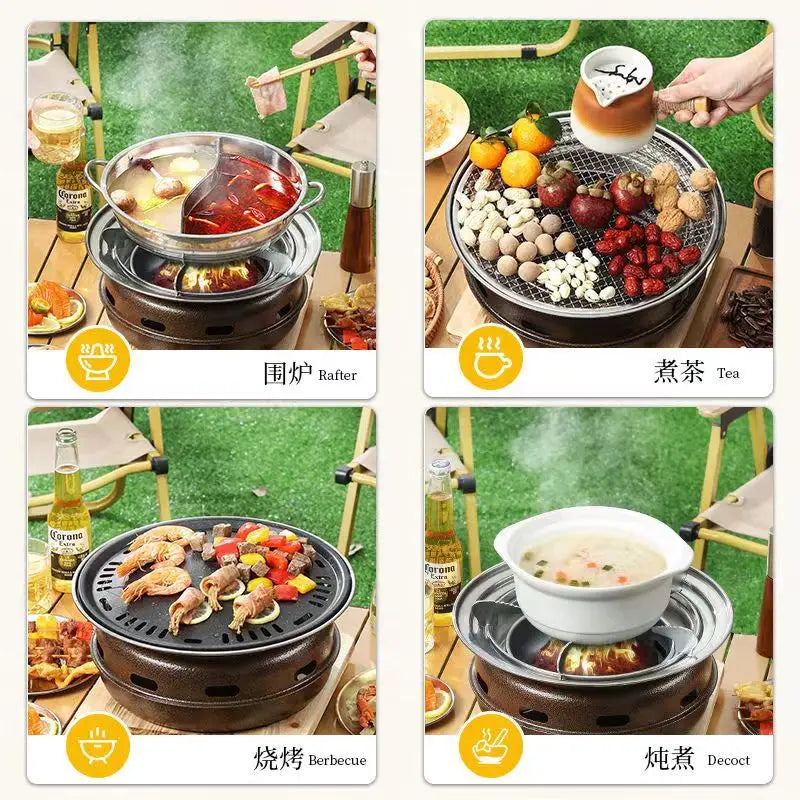 Portable Charcoal Grill Set for Outdoor BBQ Korean Style Smokeless Cooking Tea Stove Family Use
