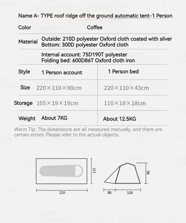 Naturehike A-Type Automatic Tent 1-2P Get Off The Ground Riverside Fishing One Touch Tent Quick Open Camping Bed Tent Waterproof