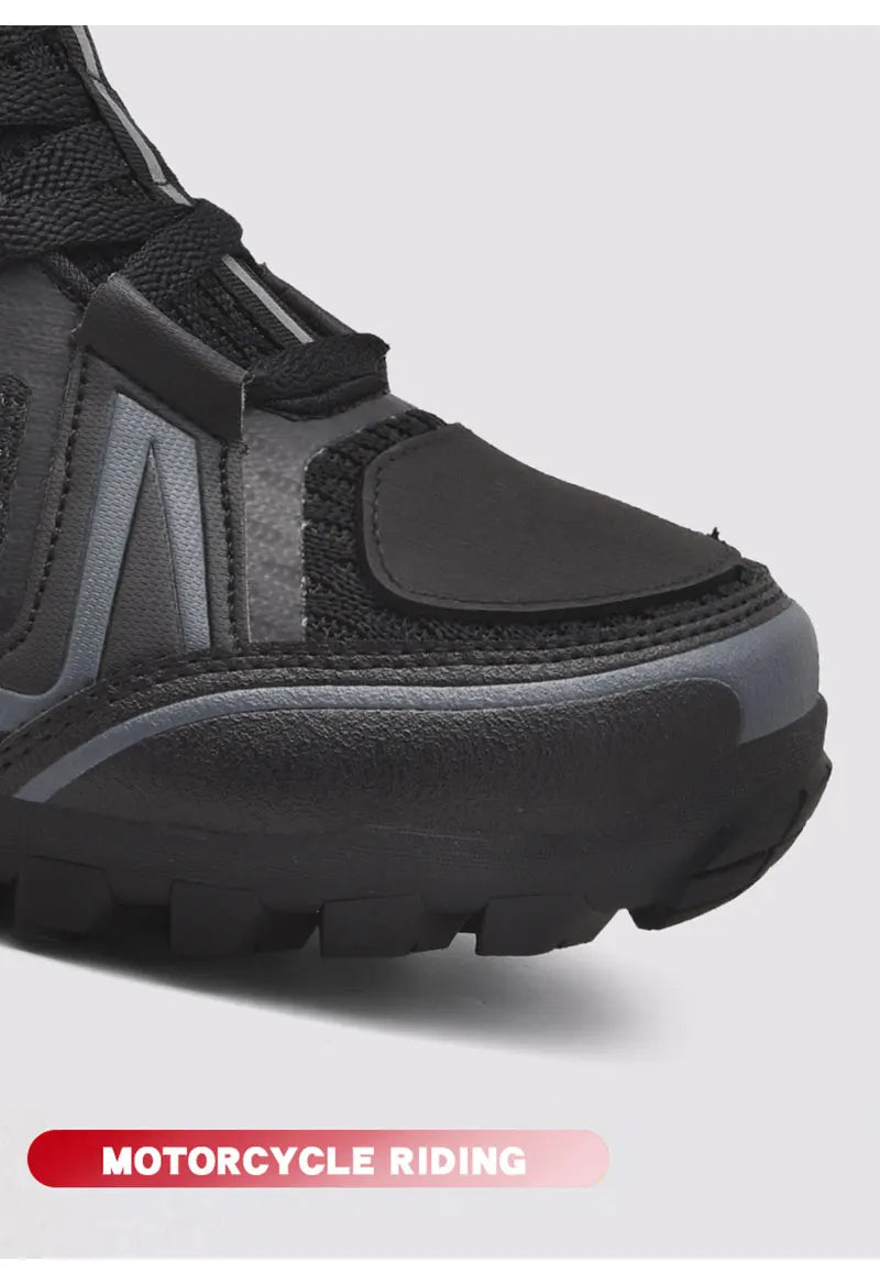 Men's Motorcycle Boots New Breathable Stripe Motos Riders Shoes Outdoor Motocross Protective Boots Hiking Non-slip Sports Shoes