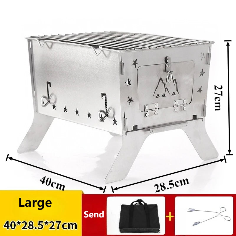 Stainless Steel Firewood Stove Household Multi-functional Detachable Barbecue Grill Outdoor Picnic Camp Cooking Supplies