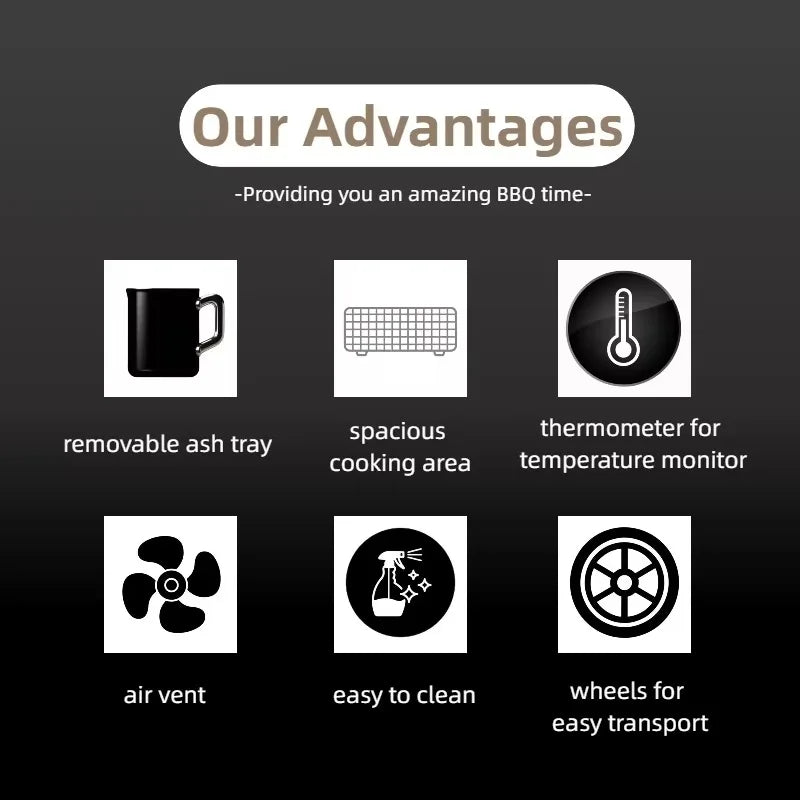 Outdoor Kitchen Barbeque Barbecue Large Heavy Duty Trolley Grill Barrel Charcoal Grill BBQ Smoker with Lid