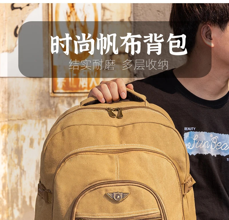 55L 70L Canvas Sports Backpack Men Outdoor Hiking Camping Travel Bag Luggage Rucksack Large Capacity Climbing Tactical Backpack