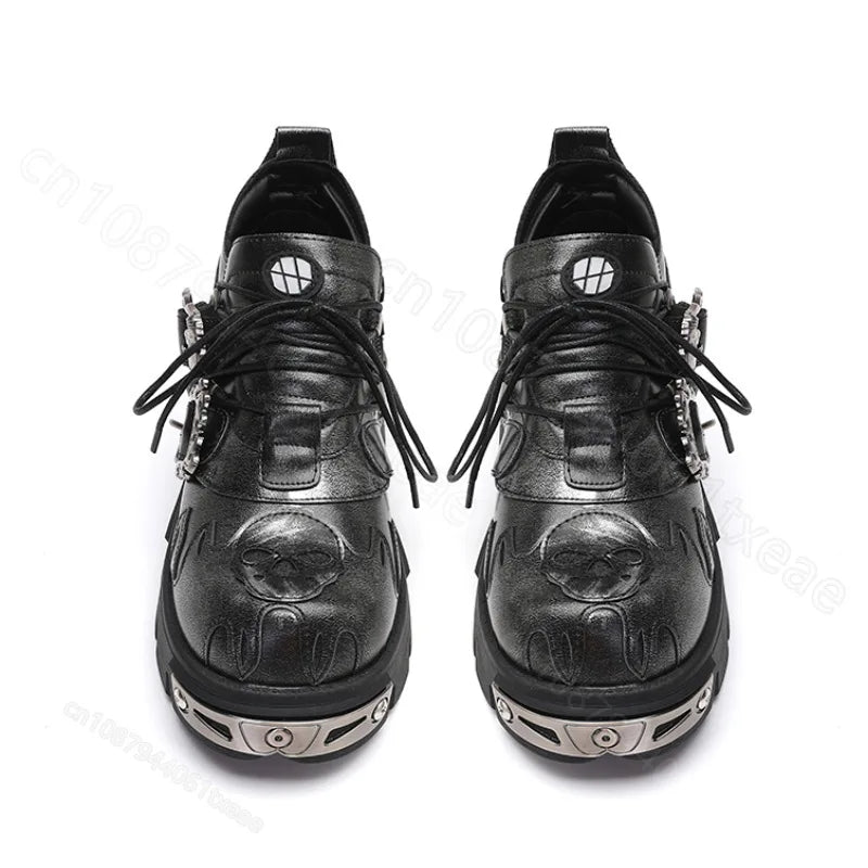 Soled Motorcycle Boots for Women, European and American Short Boots, Retro Lace Up Short Boots Dark gray flame flower shoes