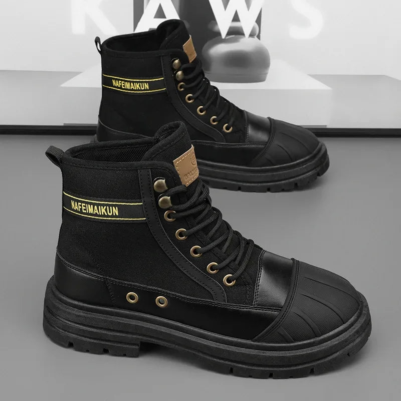 Luxury Men's High Top Ankle Boots Winter Motorcycle Boots Men Platform Safety Shoes Sneakers Work Boots for Men Tooling Booties