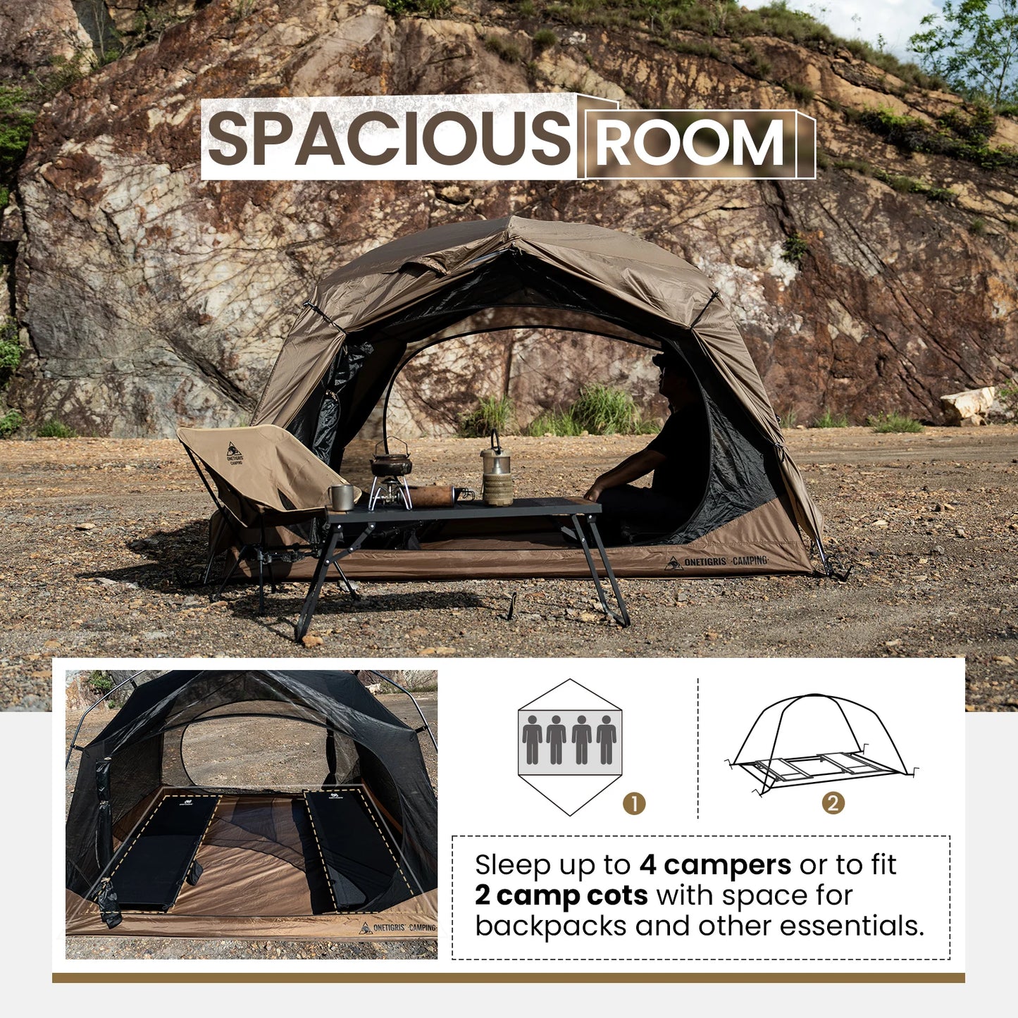 OneTigris JOVIAN Camping Tent 3-Season 4-Person Outdoor Backpacking Shelter With Tent Bottom Waterproof Floor Mat