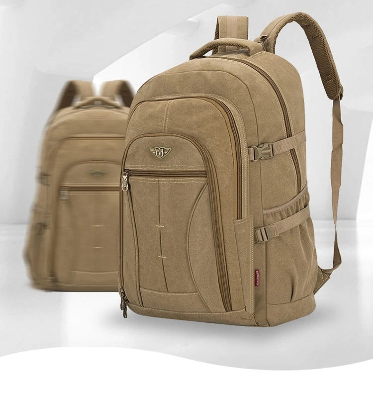70L Thick Canvas Camping Backpack Large Capacity Waterproof Outdoor Trekking Travel Climbing Bag Luggage Rucksack Men Hiking Bag