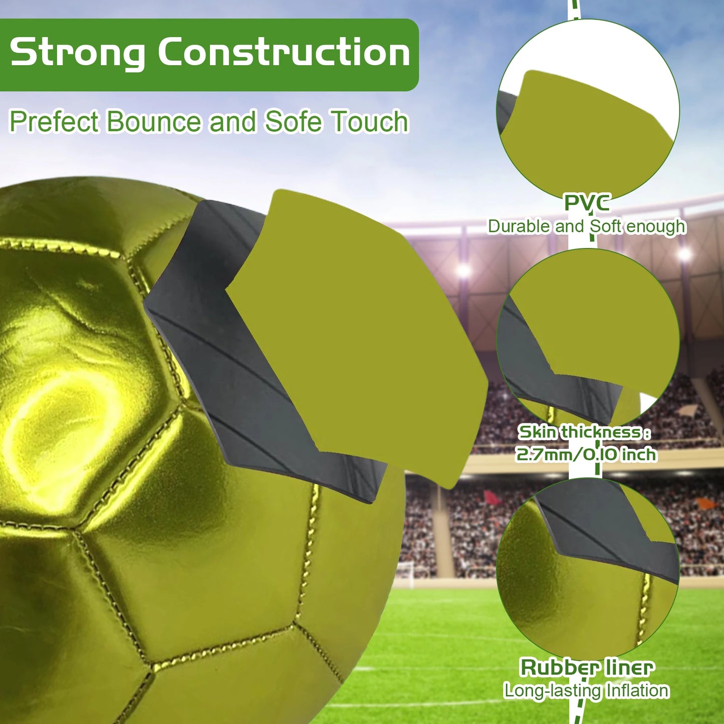 Golden silver Football Soccer Balls Official Size 5 PVC Football Team Training Footy Ball Outdoor Match Game Football Training