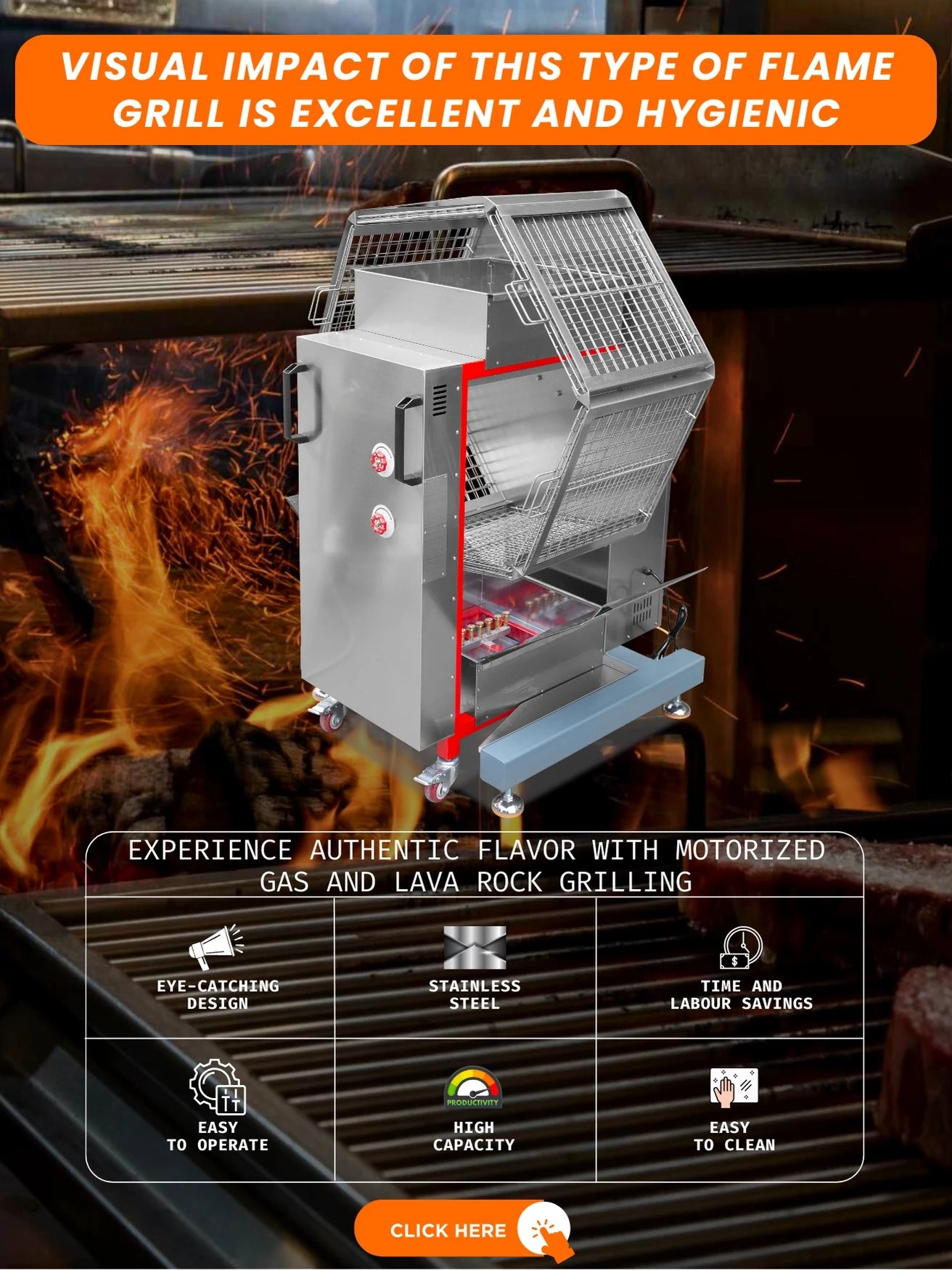 Hot Sale Barbecue Restaurant Charcoal Chicken Rotisserie Machine Truck 220V Flame Grill Broiler With Great Price
