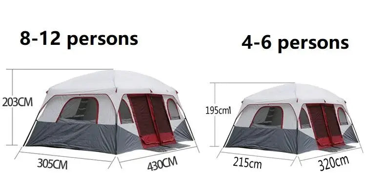 Custom China Travel 4 Season La Tente 2 Rooms Camping Tents 12 Persons Waterproof Outdoor Family Big Camping Tent for 12 Persons