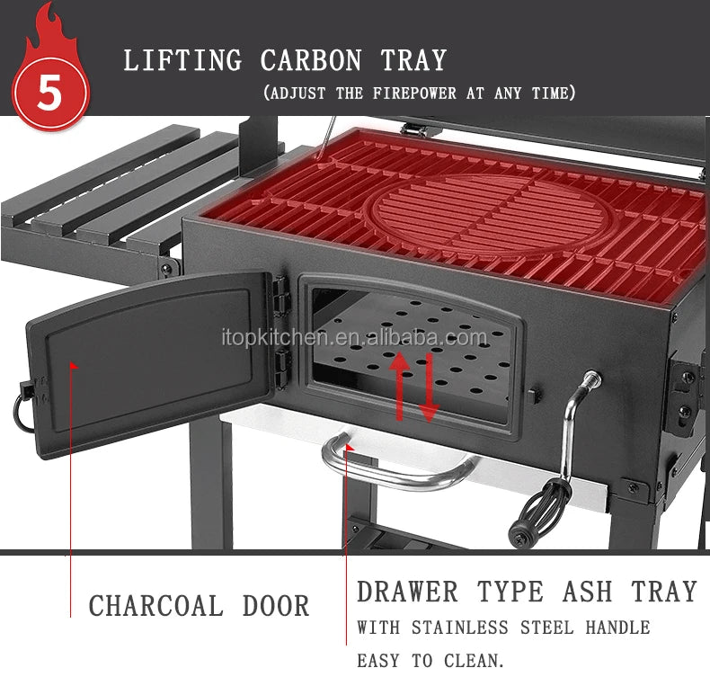 IT-7010 Outdoor Commercial Charcoal Rotisserie Rotating BBQ Grill Cast Iron Barbecue Bbq Charcoal Smokers Grill