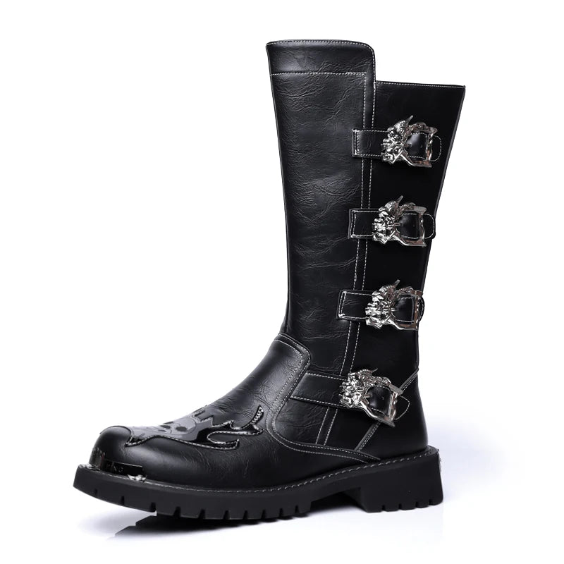 Fashion Men's Leather Shoes Keep Warm High Top Shoes All-match Outdoor Male Motorcycle Boots Mid-Calf Boots Leisure Walk Botas