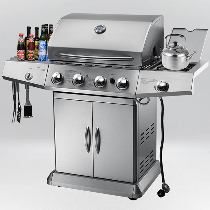 Burner Gas or Charcoal Barbecue Grill for Home Garden Outdoor Parties Vertical Design for Easy Use