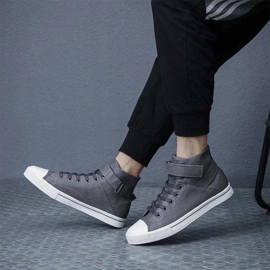 Ankle Boots Men Black PU Leather Shoes Autumn Winter Comfortable Platform Casual Shoes High-top 2022 Fashion Leahter Boots Man